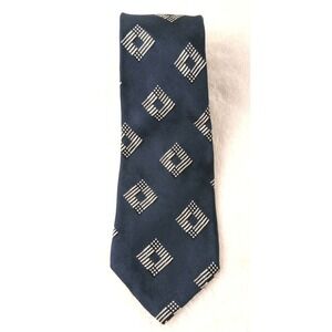 Valentino Cravatte Italy Silk Tie Navy Geometric‎ Square Pattern Vintage